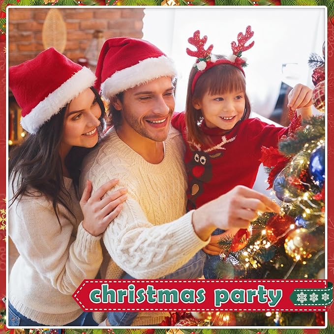 10Pcs Santa hats bulk, Christmas Hat bulk for Adults, Gorros De Navidad for women and men, Classic Plush Fluffy for Xmas New Year Party Decorations
