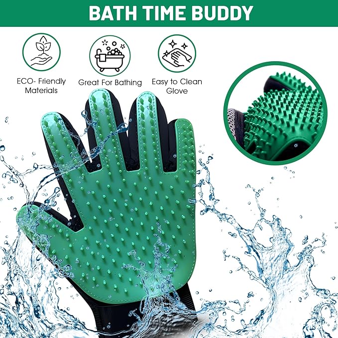 Upgrade Pet Grooming Gloves, Grooming Gloves for Dogs, Cats, Rabbits & Horses with Long and Short Hair, Efficient Pets Hair Remover Mittens - 1 Pair (Green)