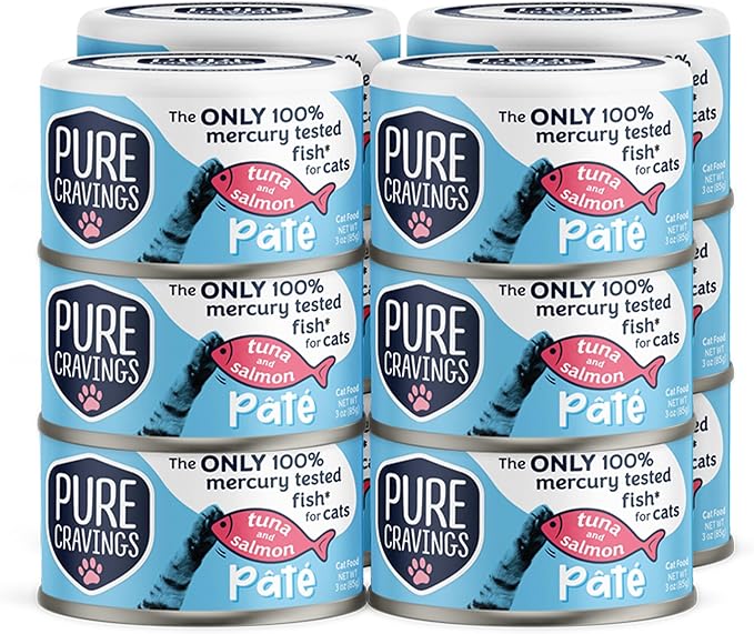 Tuna and Salmon Pate, Canned Wet Cat Food, 100% Mercury-Tested, Moist Can Fish, Grain-Free Protein, Non-GMO, 12 Pack