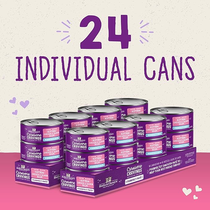 Stella & Chewy's Carnivore Cravings Purrfect Paté - Premium Grain-Free Wet Kitten Food - Chicken & Salmon Recipe - High Protein with Bone Broth - Perfect for Picky Kittens - 5.2oz Cans (12 Pack)