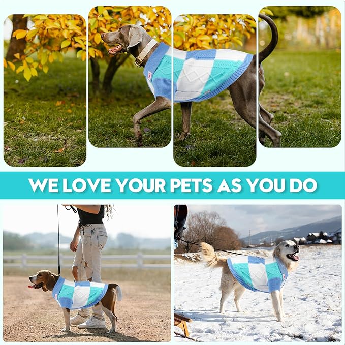 Pullover Dog Sweater,Half Chest Lapel Design Pet Sweaters for Dogs Boys or Girls,Pet Knitted Dog Clothes,Pet Clothing,Suitable for Various Sizes or Breeds Dogs Sweaters(Blue Group,L)