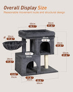 Cat Tree with Soft Top Perch, 21.6in Cat Tower with Hammock and Dual Condos, All-in-one Cat Activity Center, Dark Gray