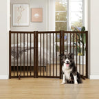 36" H Freestanding Dog Gate, Solid Wood Foldable Pet Gate with Support Feet, Wooden Tall Dog Gate for Doorway, Stairs & Indoor Use, 60" Wide Expandable Pet Fence, 3 Panels, Walnut