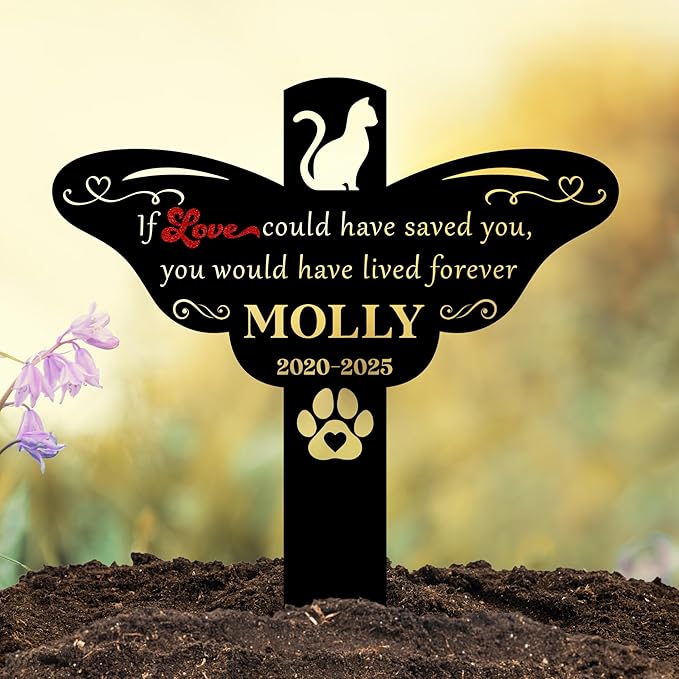 Cat Memorial Garden Marker | Engraved Pet Headstone with Custom Name and Dates | Outdoor Cat Tombstone for Yard | Garden or Cemetery | Pet Grave Markers Cats