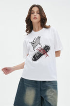 Y2k Graphic Unisex Tees Rock Guitar Cat T-Shirt Short Sleeve Oversized Tee Vintage Retro Grunge Streetwear Shirts