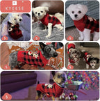 KYEESE Dog Christmas Sweater Reindeer Small Dogs Christmas Sweater Red Buffalo Check with Leash Hole Pet Sweater Dog Christmas Outfit Puppy Sweater,S