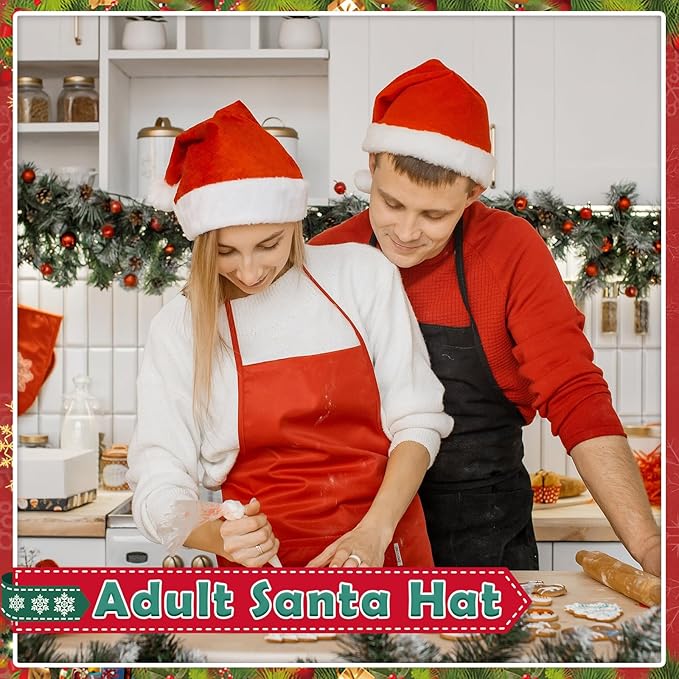 10Pcs Santa hats bulk, Christmas Hat bulk for Adults, Gorros De Navidad for women and men, Classic Plush Fluffy for Xmas New Year Party Decorations