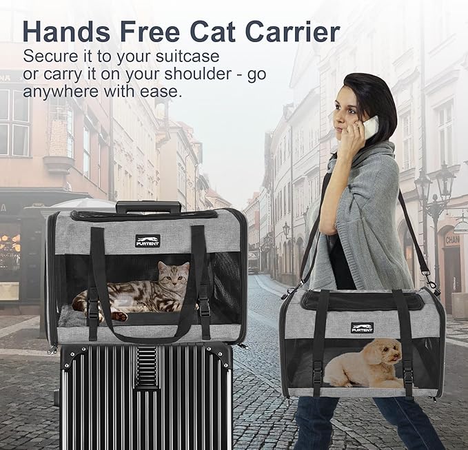 Cat Carrier Dog Carriers for Small Medium Dogs Large Cat Carrier Soft Sided Cat Carriers, Pet Travel Carrier Collapsible Cat Bag 0-25 Lbs, Puppy Kitten Carrier (Grey)