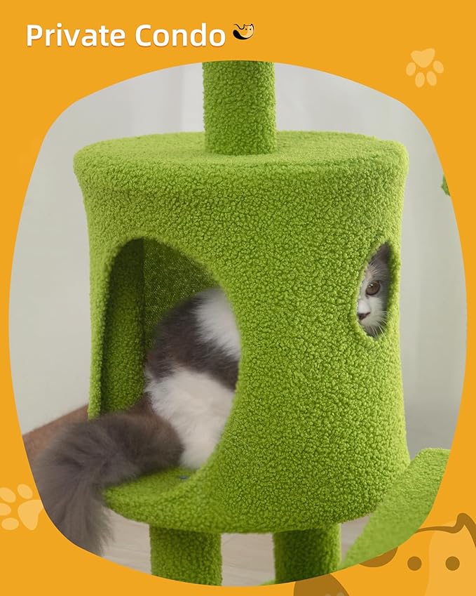 Cat Tree for Indoor Cats with Green Leaves, 40'' Cat Tower with Scratching Post, Cozy Cat Condo and Hammock, Cat Tree Tower with Hanging Ball and Bell for Kittens