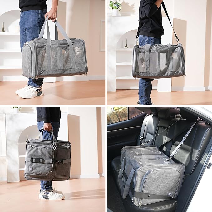 Large Cat Carrier for 2 Cats with Removable Soft Pad(43.3 x 17x 13Inches), Collapsible&Expandable Pet Carrier for Large Cats and Small Dogs 35 LBS,Breathable Mesh Top,Safety Harness