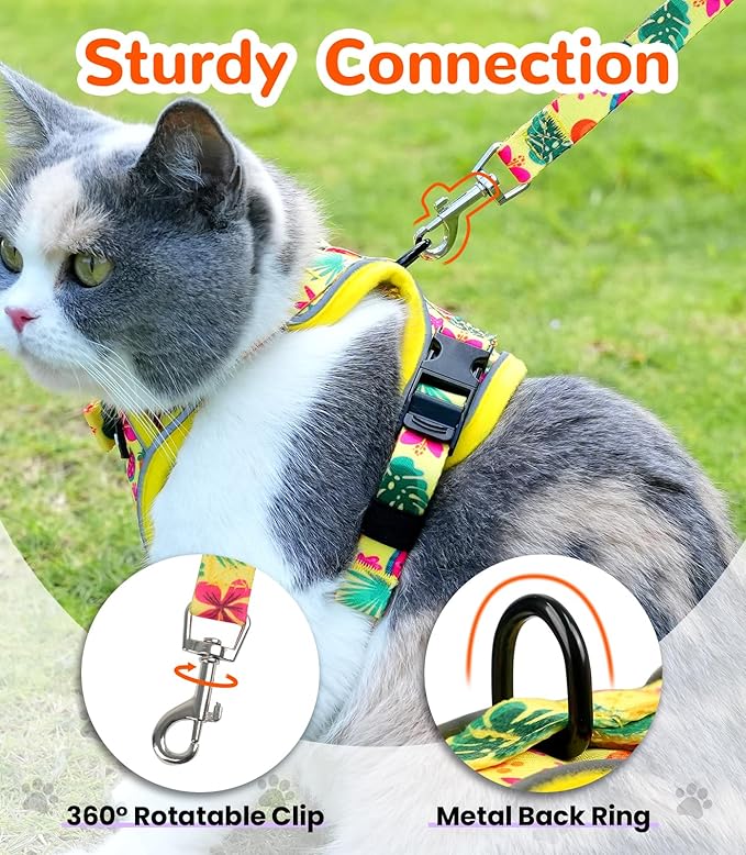 Halypet Cat Harness and Leash Set for Walking, Escape Proof Adjustable Vest Harness with 3-in-1 Integrated Buckles, Easy Control Soft Breathable Mesh with Reflective Strips for Cats, S, Bright Yellow