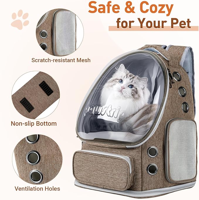 Cat Backpack Carrier with Bubble Window, Breathable & Foldable Pet Travel Carrier for Small Dogs and Cats, Airline-Approved for Hiking & Outdoor Use, Brown