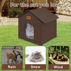 Outdoor Cat House for Shelter Feral Cat, Outside Waterproof Cat House for Outdoor/Indoor Cats, Insulated Cat Bed for All Seasons with Cozy Cushion (Brown, Large Zip Style)