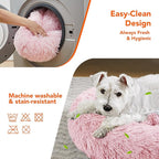 Deconovo Calming Donut Dog Bed, Washable Plush Round Pet Bed for Small Dogs & Cats with Raised Rim, Non-Slip Base and Soft Faux Fur—Lightweight, Easy-Care Design Pink 25" L x 25" W x 8" Th