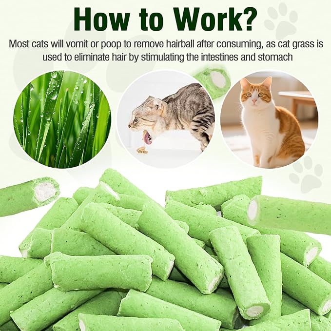 Cat Grass Teething Sticks, 3.52oz Edible Natural Dried Cat Grass Treats with Chicken, Cats Snack for Hairball Removal and Dental Care