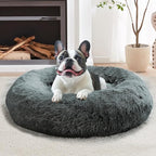 JOLLYVOGUE Calming Dog & Cat Bed for Small Dogs, Anti-Anxiety Donut Cuddler Cozy Soft Round Bed with Anti-Slip Bottom, Fluffy Faux Fur Plush Cushion Beds for Small Medium Dogs (20")