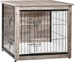 DWANTON Dog Crate Furniture with Cushion, Wooden Kennel Table with Double Doors, Indoor Dog House, Small/Medium/Large/Extra Large Size, 27.2" L, Greige