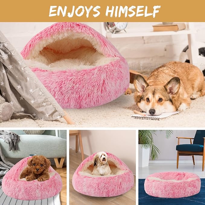 Dog Beds for Small Dogs, Cat Bed Cave, Washable Cute Cat Bed, Cozy Nook Pet Bed for Dogs or Cats, Anti-Slip Puppy Bed Fits up to 5 lbs Pets(Pink, 16" x 16")