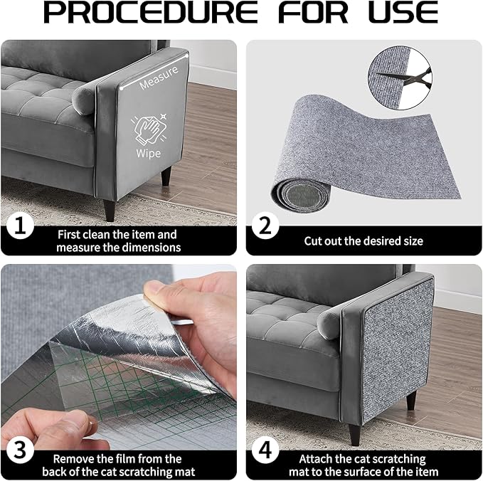 2 Pcs 39.4"x15.8" Cat Scratch Mat, Cat Scratch Couch Furniture Protector, Trimmable Self-Adhesive Cats Scratch Pads, DIY Cat Scratcher for Wall Protector and Covering Cat Tower (Light Grey)