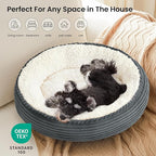 Love's cabin Round Donut Cat and Dog Cushion Bed, 25in Pet Bed for Small or Medium Dogs, Anti-Slip & Water-Resistant Bottom, Soft Durable Fabric Pet Beds, Washable Calming Cat Bed BluishGrey Stripe