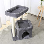 27" Cat Tree for Medium Cats, Cat Tower with Large Top Perch, Full Wrapped Natural Sisal Scratching Posts for Indoor Cats with Spacious Condo & Toy Ball, Grey