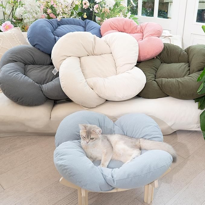 CHEERHOME PETS Elevated Cat Bed Wooden with Cushion Fluffy Pet Couch Sofa for Indoor Cats Raised Kitty Lounge Chair Suitable for Puppy, Cat Furniture(Pink)