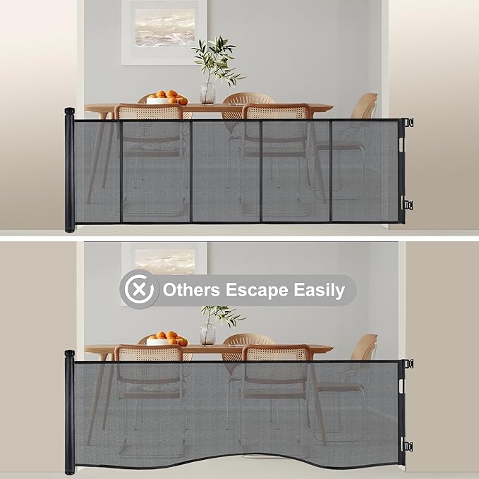 200″ Extra Wide Retractable Baby Gate – 41.5″ Tall Mesh Safety Gate for Oversized Openings, Living Rooms, Patios – Child & Pet Barrier for Indoor Outdoor Use, Black
