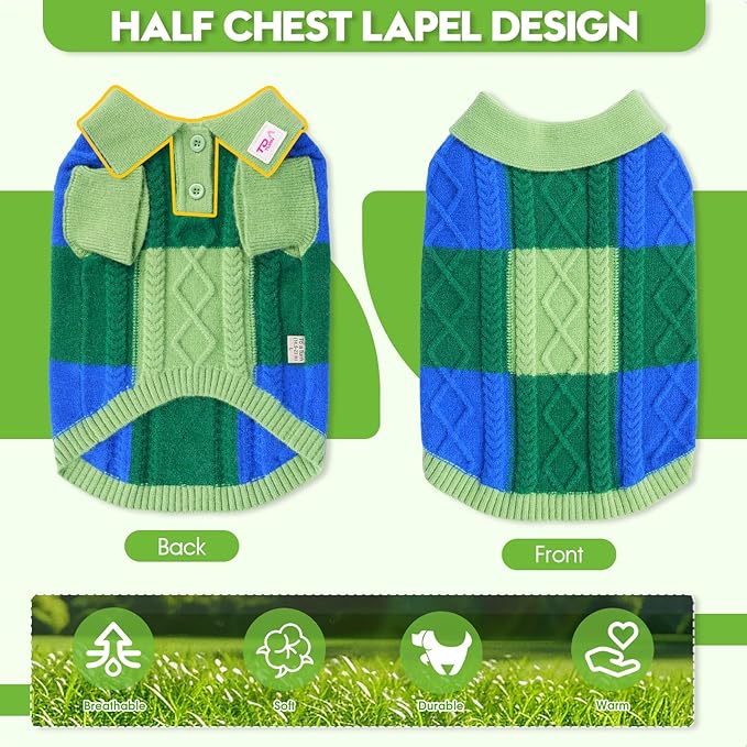 Pullover Dog Sweater,Half Chest Lapel Design Pet Sweaters for Dogs Boys or Girls,Pet Knitted Dog Clothes,Pet Clothing,Suitable for Various Sizes or Breeds Dogs Sweaters(Green Group 2XL)