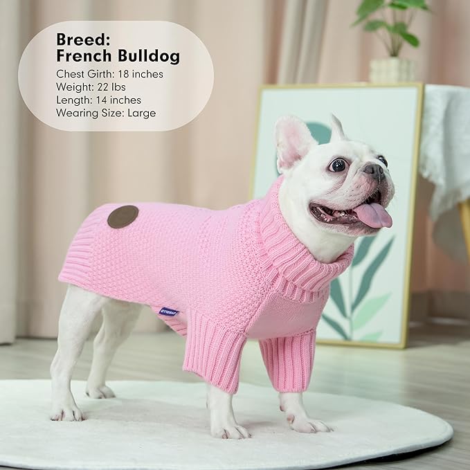 cyeollo Small Dog Sweater with Leash Hole Warm Turtleneck Knitwear Dog Clothes Puppy Sweaters for Small Dogs,Pink, S