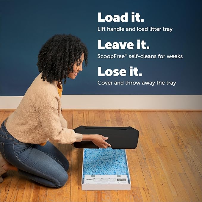 PetSafe ScoopFree Crystal Pro Self-Cleaning Cat Litter Box System – Enclosed Front-Entry – Advanced Odor Control – Includes 1 Disposable Crystal Litter Tray – Black (ZAL00-18159)