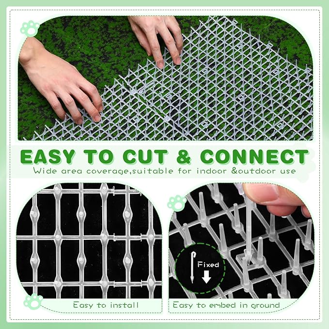 Sanwuta 2 Pcs 26.3 ft Cat Spike Mat Outdoor Cat Deterrent Mat with Spikes Prickle Strips Indoor Dog Digging Deterrent Anti Network Spikes with 10 Staples for Garden Fence(White)