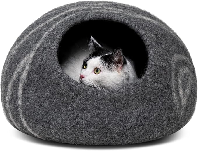MEOWFIA Cat Cave – Premium Felt Cat Bed for Indoor Cats, Handmade 100% Merino Wool (Dark Shades) (Large, Dark Grey)