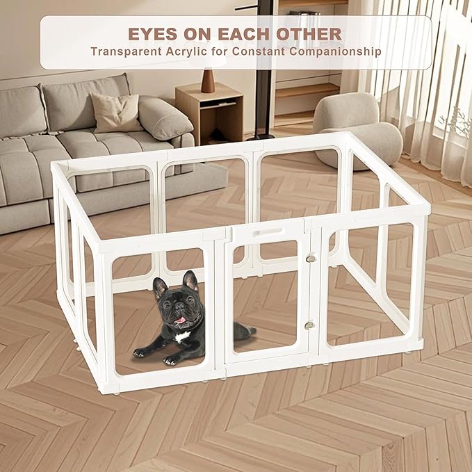 Acrylic Dog Playpen Indoor 24" H 10PCS,Clear Dog Play Pen with Door,Easy Assembe Sturdy&Easy Cleaning Plastic Transparent Pet Fence,Preferable for Puppy Kitty Rabbit Ferret