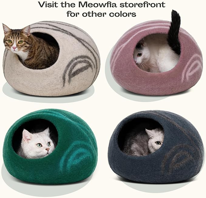 MEOWFIA Cat Cave – Premium Felt Cat Bed for Indoor Cats, Handmade 100% Merino Wool (Vivid Shades) (Medium, Ivory Rainbow)