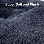 MIXJOY Calming Cat Beds for Indoor Cats, 20'' Kitten Donut Beds for Pet Up to 15lbs, Fluffy Small Cat Cuddler, Anti-Anxiety Plush Faux Fur Large Pet Bed Washable (20'', Grey-Blue)