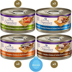 Hotspot Wellness Grain Free Wet Cat Food Variety Bundle - 4 Flavors Pack (12 Cans) With Bowl: Chicken, Liver, Salmon & Turkey (2.82oz)