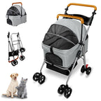 Pet Stroller with Storage Basket and Cup Holder, Folding Dog Jogger, Foldable Cat Stroller, 3 in 1 Puppy Kitten Cart, Pet Jogger for Medium Dog Cat (Gray)