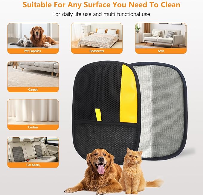 2 Pcs Pet Hair Removal Glove for Cats & Dogs,Newly Upgraded Pet Hair Gloves Electrostatic Pet Hair Remover Gloves,Reusable Pet Hair Remover Tool For Couch Clothes Carpet Car Seat,9.45 *7.1 in