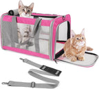 Pet Carrier for Large Cats of 20 Lbs, Collapsible Carrier Bag for Big Cat or 2 Kittens,Soft Sided Puppy Carrier with Sturdy Travel Transport Strap, Adequate Ventilation, 4 Mesh Windows (Pink)