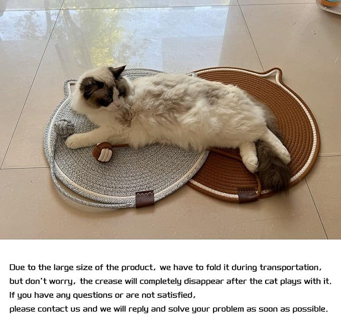 Cat Scratching Mat Natural Cotton Rope Cat Scratching Pad, Large Size Scratcher Mat with Toy (2 Packs 19.6'') (Grey + Brown)