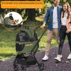 PAWZIDEA Cat Stroller 4 in 1, Pet Stroller for Small/Medium Dogs with Detachable Carrier Easy Lock NO-Zip Canopy, Seatbelt Dog Car Seat, Cozy House, Foldable Dog Jogger Strollers, Large Storage Basket