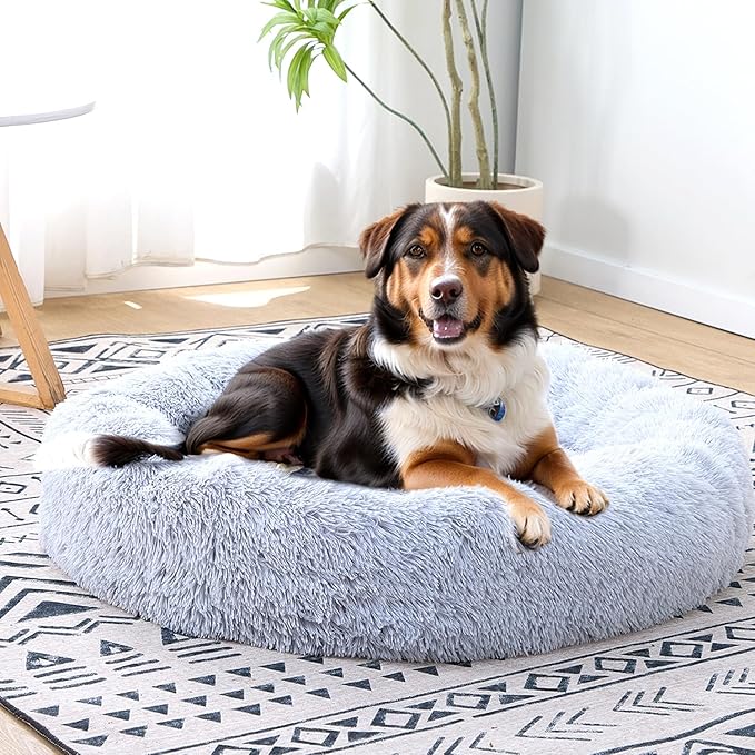 Donut Dog Bed, Large Dog Bed, Cat Bed, Washable Round Bed for Large Dogs, Cat, Indoor (Light Grey, 36", L)