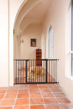 29"-57" Baby and Pet Safety Gate, 30" Tall Metal Walk-Thru Gate for Doorways & Stairs, Easy One-Hand Open, Dual Lock, Extensions & Wall Mounts Included (Brown, 29"-57" W x 30.5“H)