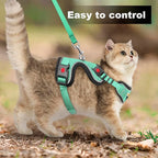 Cat Harness and Leash for Walking, Retractable Cat Harnesses and Leash Set Escape Proof, Breathable Soft Kitten Small Large Harness for Travel Training and Walking, Green, XS