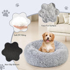 Calming Round Cute Cat & Dog Bed, Anti-Slip Washable Cozy Soft Round Pet Bed, Fluffy Faux Fur Plush Dog Cuddler Bed Fits up to 15 lbs Dogs and Cats(Donut Light Grey, 20inch x 20inch)