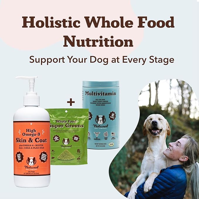 Natural Dog Company Skin & Coat Oil (16 oz.), Supports Skin Health, Fish Oil Supplements for Dogs, Soft Coat, Fish Oil & Flaxseed Oil, Fatty Acids, Bottle of Dog Fish Oil with Pump, Antioxidant