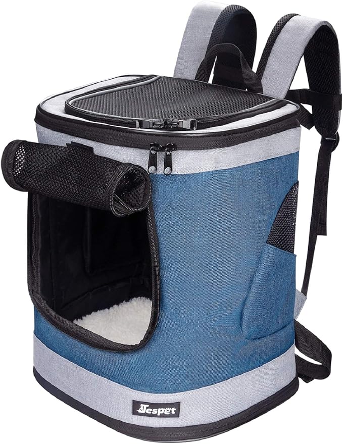 JESPET & GOOPAWS Pet Backpack Carrier for Small Dog, Puppy, Soft Carrier Backpack Ideal for Traveling, Hiking, Walking and Outdoor Activities with Family (Blue Grey)
