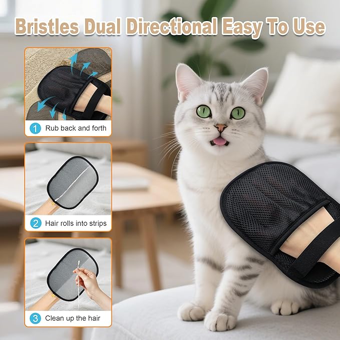 3PCS Pet Hair Removal Glove for Cats, Upgraded Five-Finger Electrostatic Pet Hair Remover Glove, Reusable Magic Brush Pet Hair Removal Tool for Laundry, Couch, Carpet & Car Seat