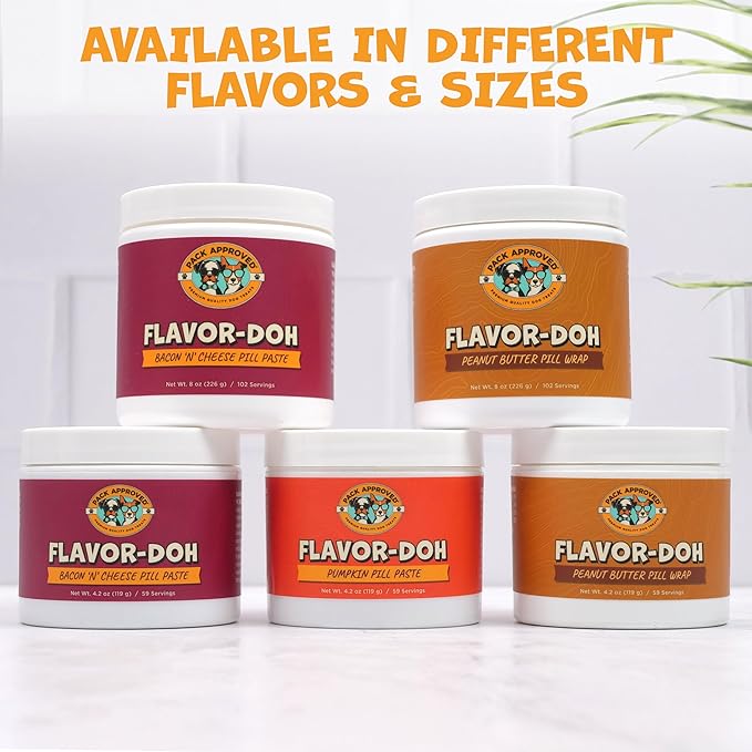Flavor-Doh - Flavored Pill Wrap for Dogs to Hide Capsules and Create Pill Treats for Dogs - Easy-to-Use Treat Paste for Pet Medication - Bacon n' Cheese (8oz)