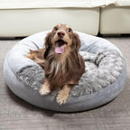 Cave Dog Bed with Blanket Donut Round Plush Cozy Cat Pet Bed for Puppy Machine Washable Removable Cover Cat Anti-Slip Bottom Gray 26X26X8 inch